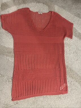 Cupshe Coral Open-Knit V-Neck Swim Cover-Up